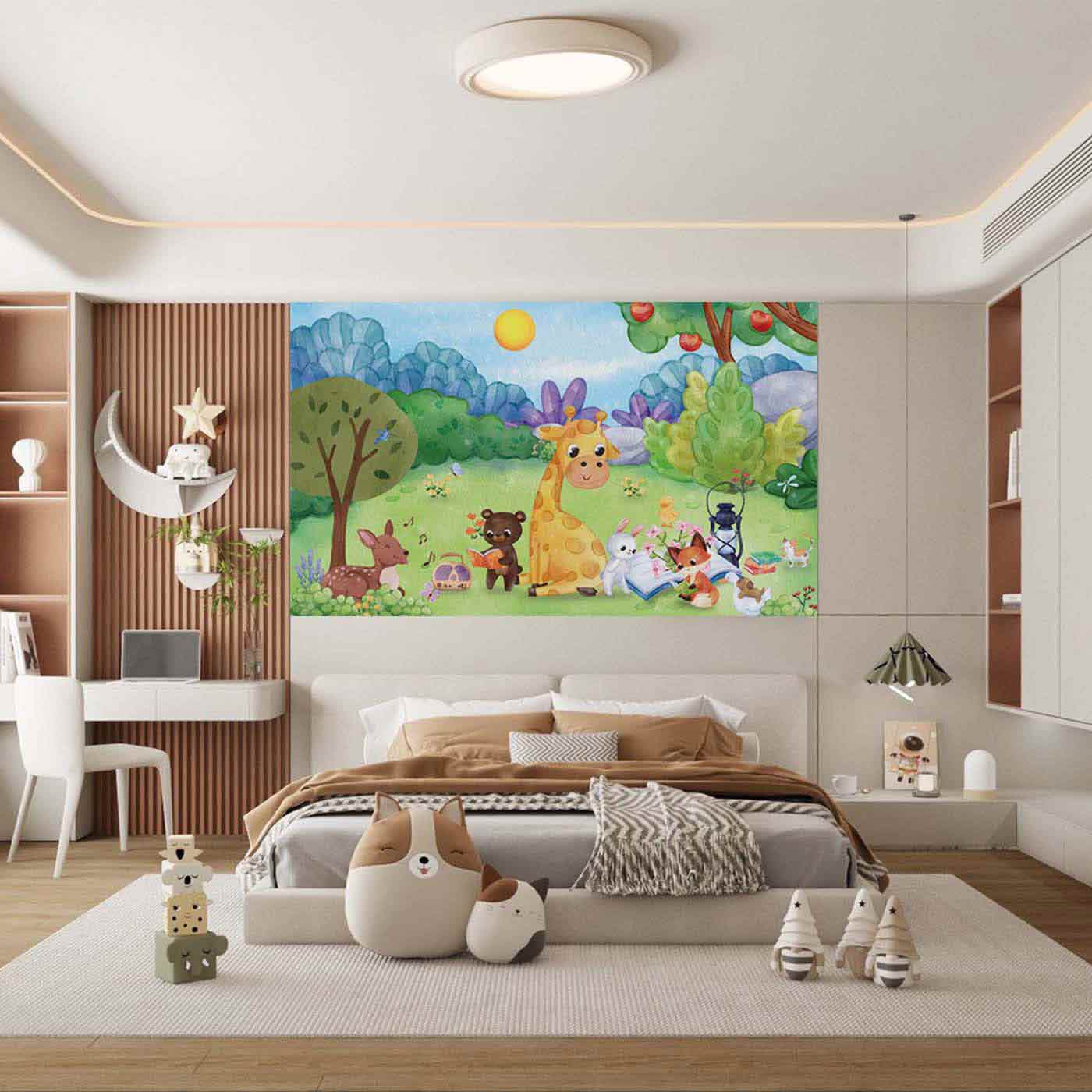 Animals on Picnic Kids Wallpaper