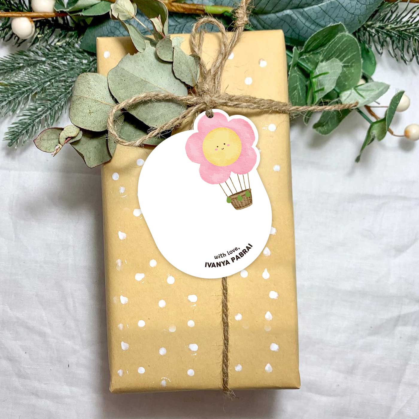 Pink Flower Hot Air Balloon Best Wishes Tags