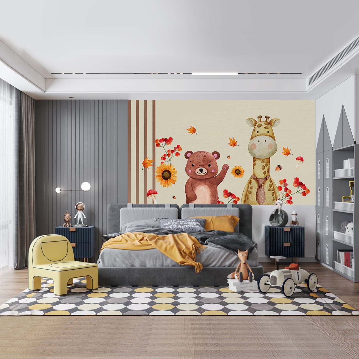 Giraffe & Bear Friends Wallpaper