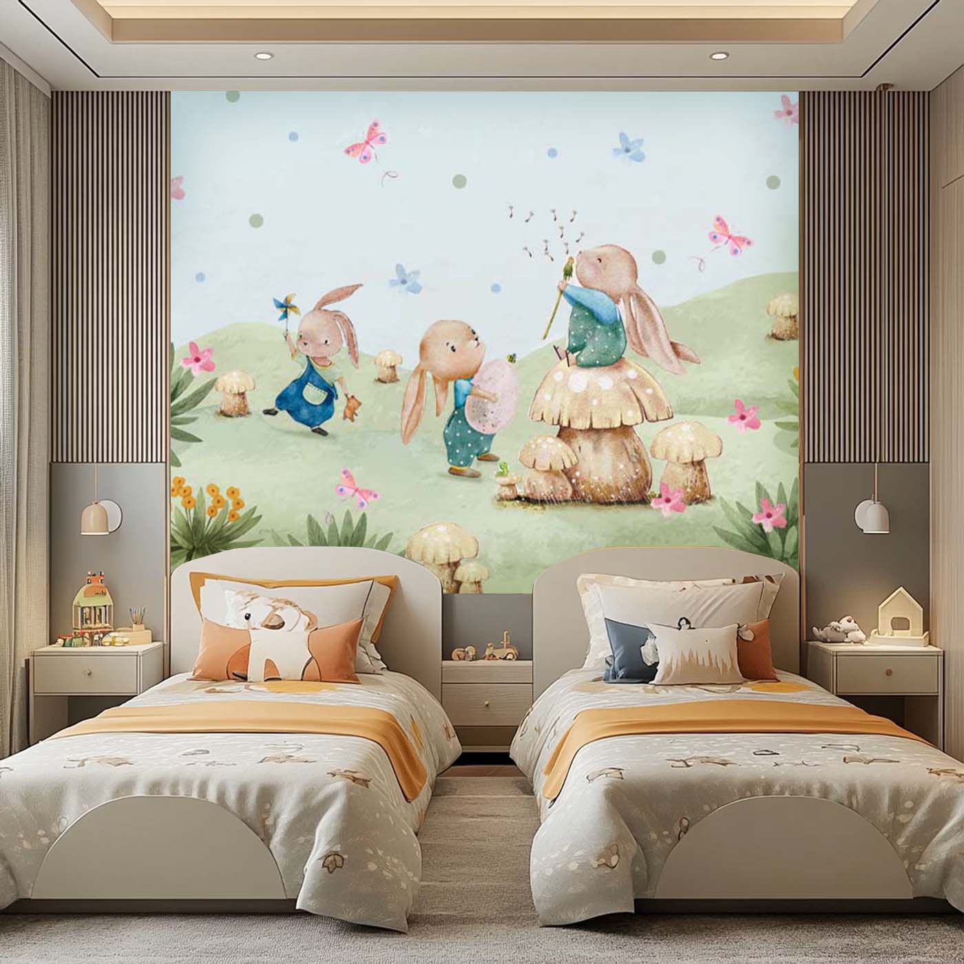 Enchanting Rabbits in a Meadow Wallpaper