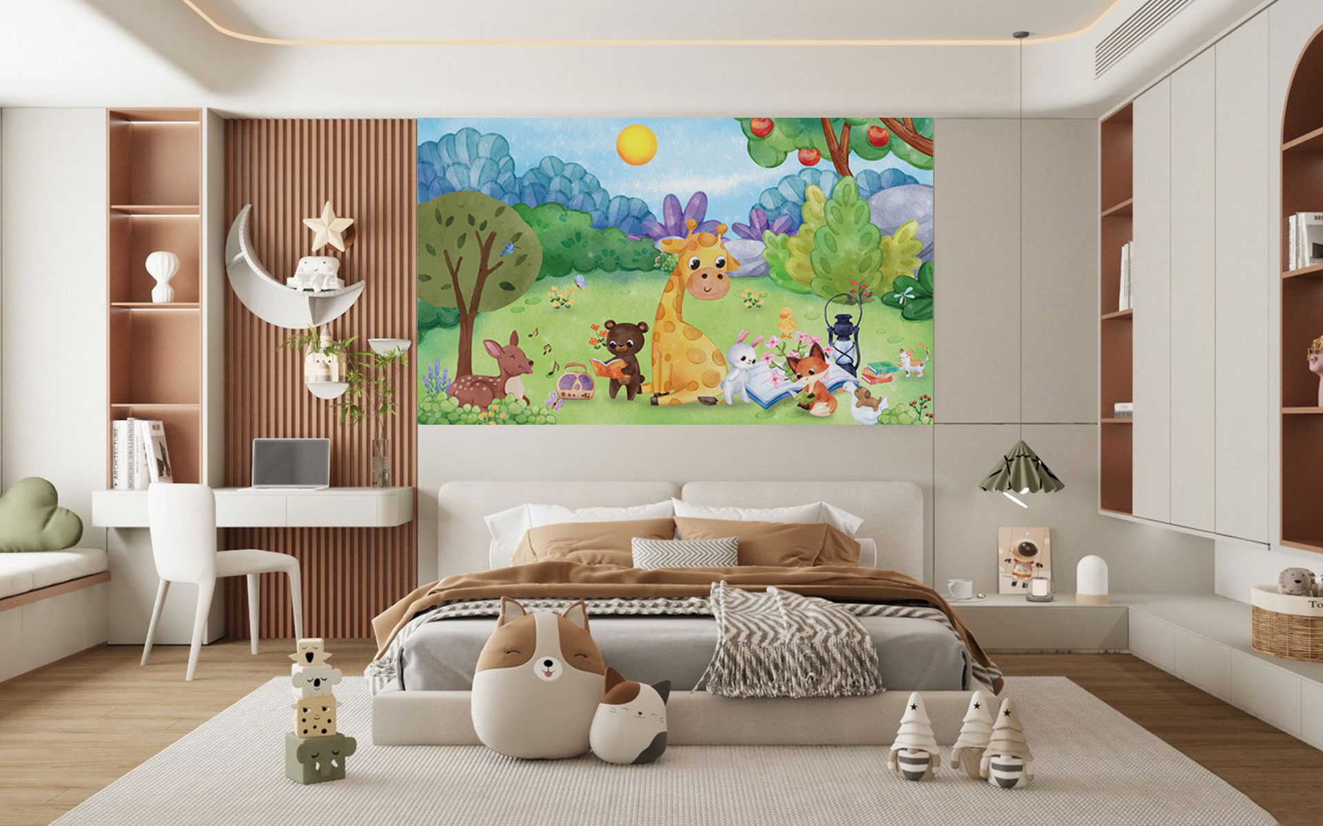 Animals on Picnic Kids Wallpaper