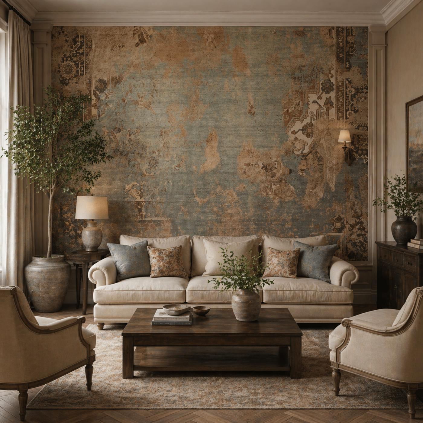 Vintage Heritage Texture Wallpaper in Earthy Neutral Tones