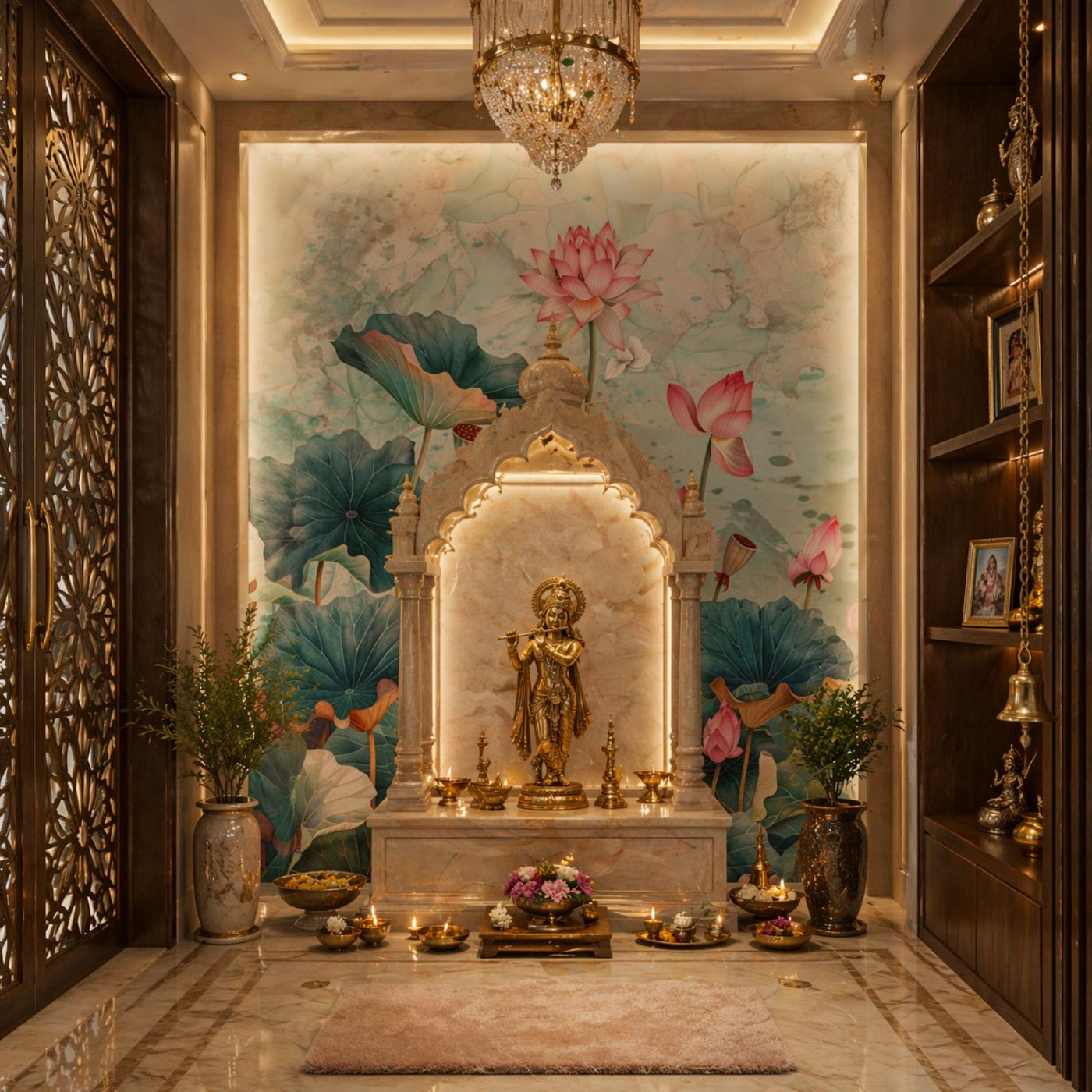 Sacred Lotus Serenity Wall Mural for Pooja & Mandir Interiors