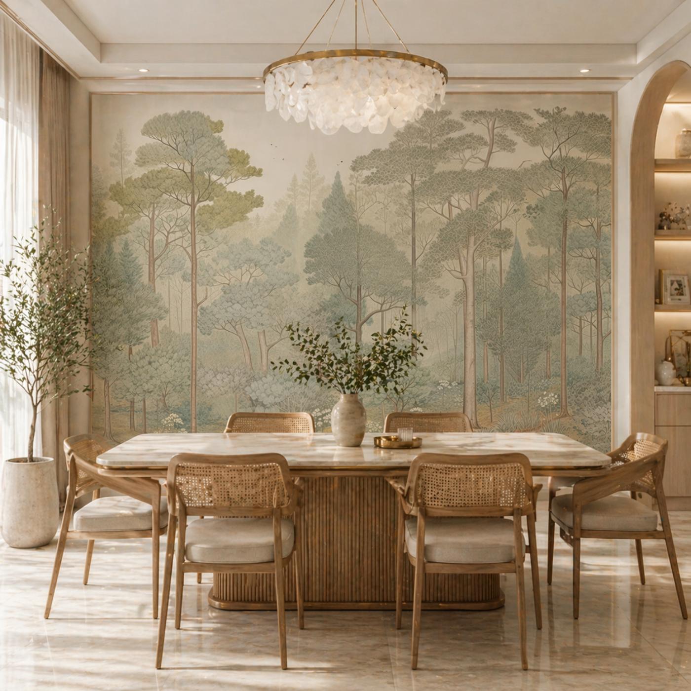 Serene Forest Landscape Wallpaper Mural for Luxury Interiors