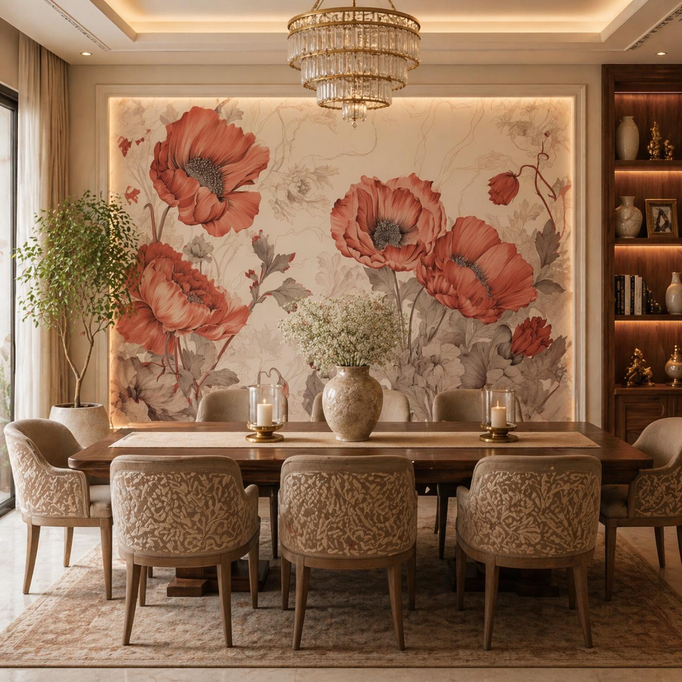 Blush Poppy Floral Wallpaper for Luxury Interiors